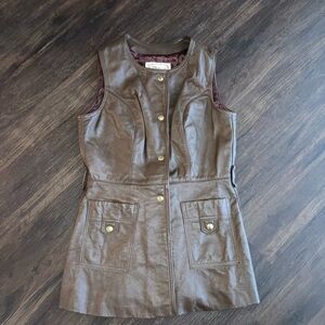 Dalkeith women’s Brown Leather Sleeveless Vest with Gold Buttons
